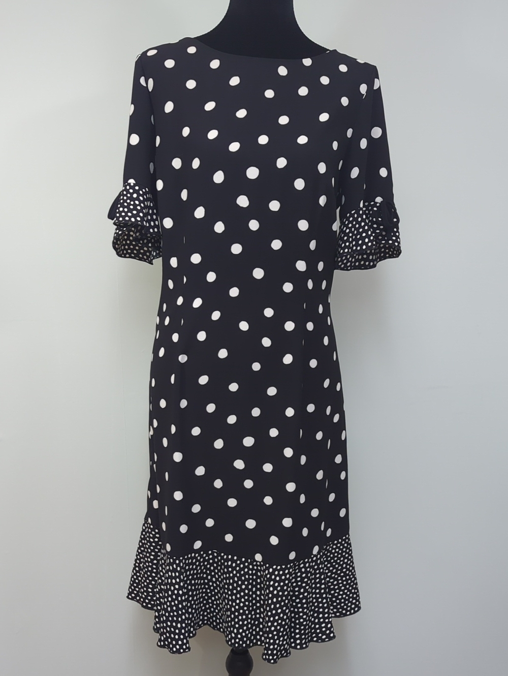Talbots Polka Dot Ruffle Hem Midi Dress Black White Size 10 - Picture 2 of 8